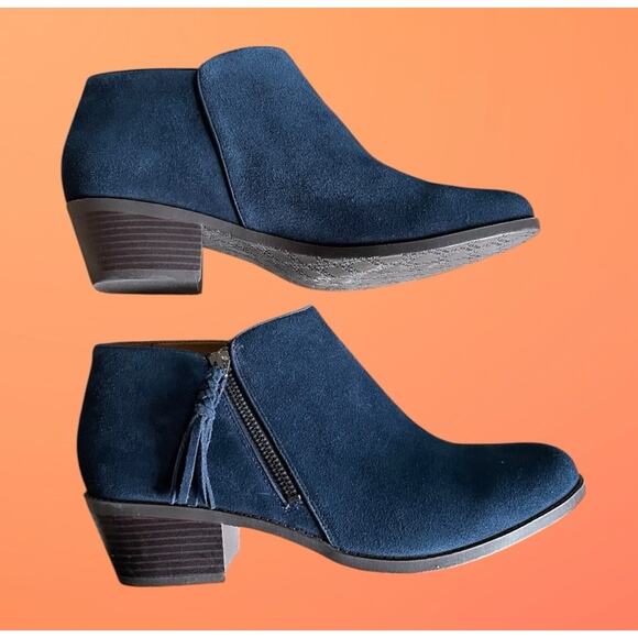 Vionic Womens Shyanne Navy Blue Zipper Suede Booties Ankle Boots Shoes 11 - Picture 2 of 10